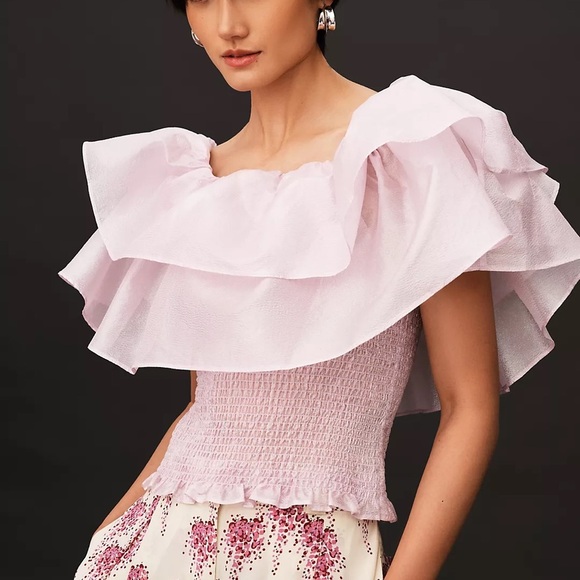 Anthropologie Tops - NWT STELLA NOVA VAIDA SMOCKED RUFFLE TOP Purple Size L